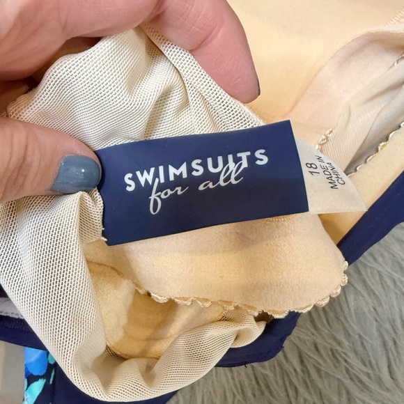 Swimsuits For All Chlorine Resistant Blue Square Neck One Piece Swimsuit Sz 18 - Picture 3 of 15